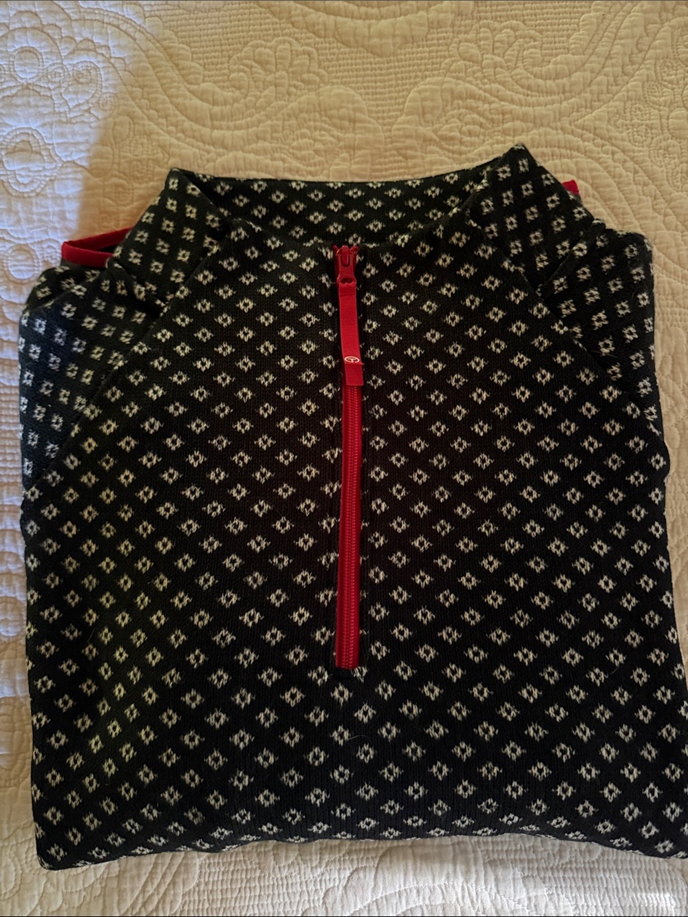 Talbots Black and White Knit Half-Zip Sweater with Red Zip